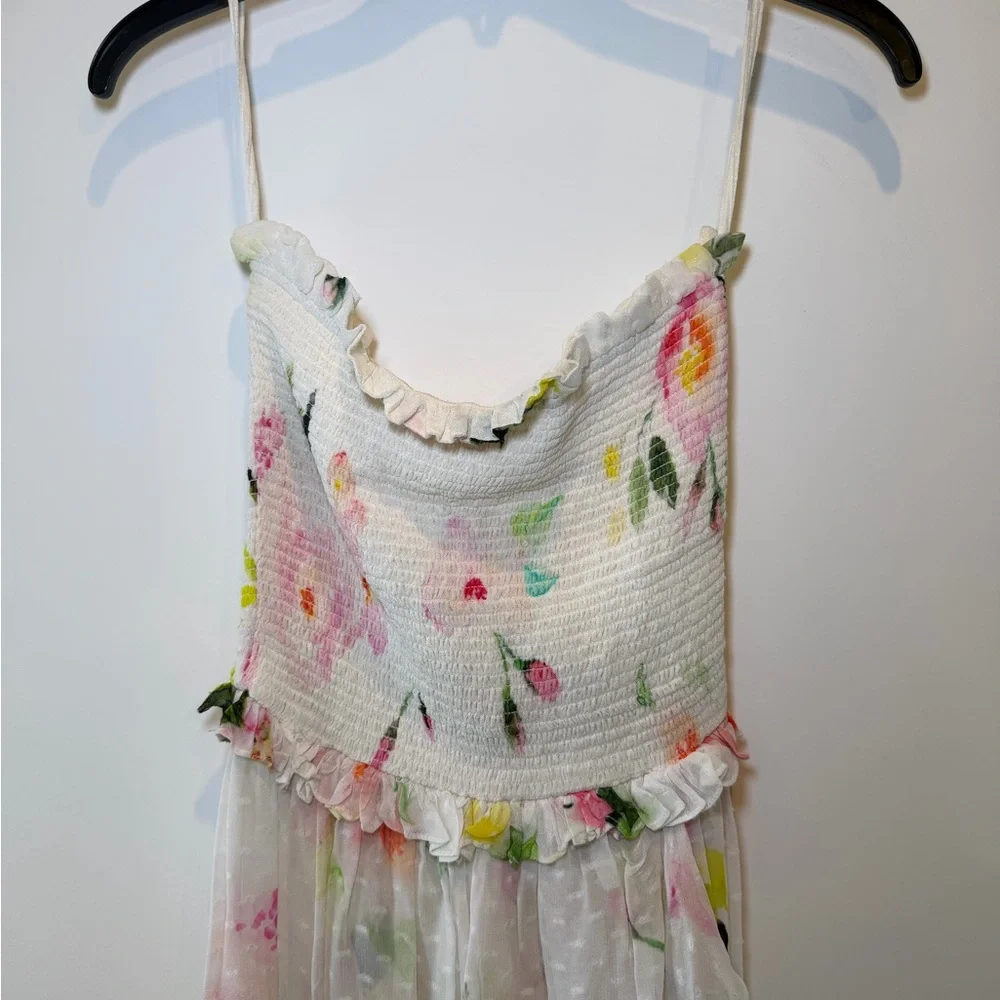Rococo Sand White Floral Ruffled Maxi Dress NWT‎
